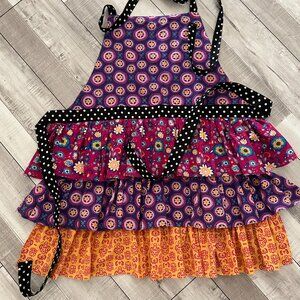 Ganz Apron Floral Kitchen Bib Ruffle Tiered Rose Purple Golden Yellow